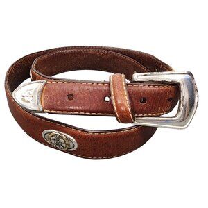 Men's Vintage Fossil Belt Brown Leather Silver Golf Medallions Preppy Casual